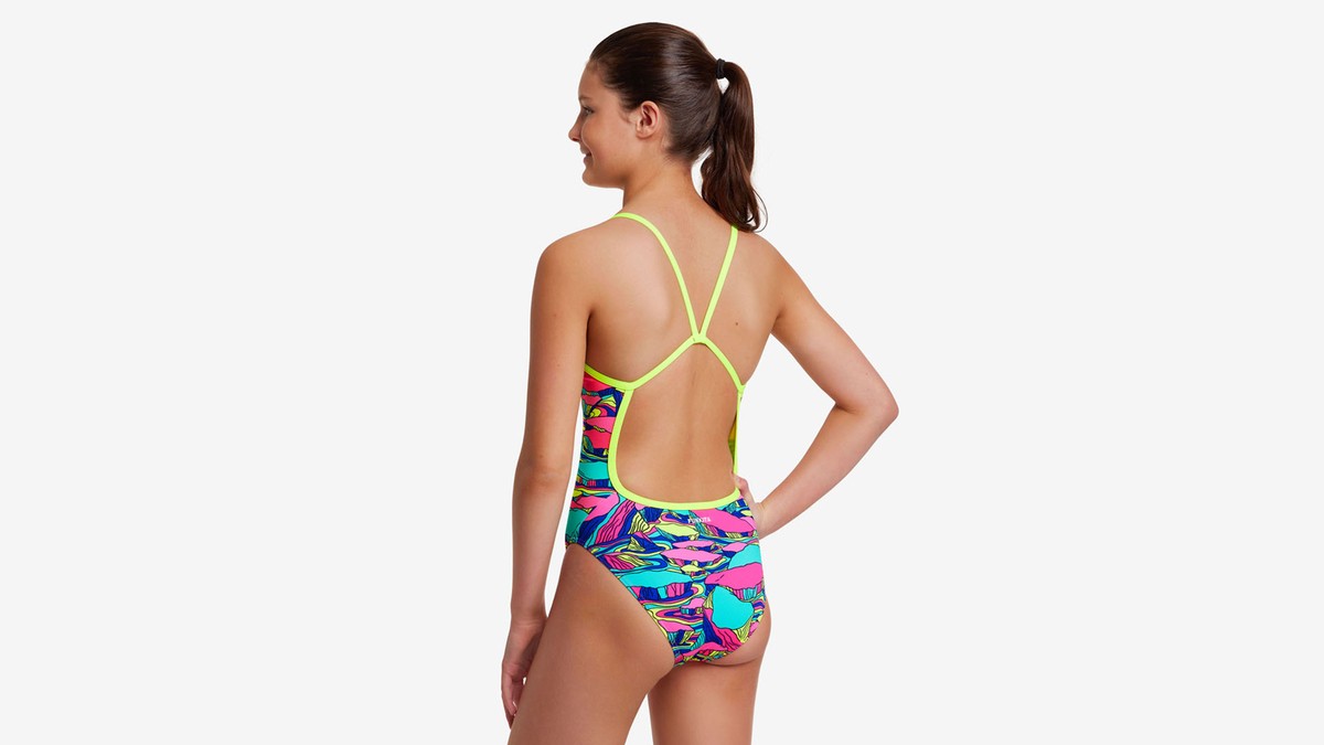 Funkita Girls Single Strap One Piece-Bright Bergs