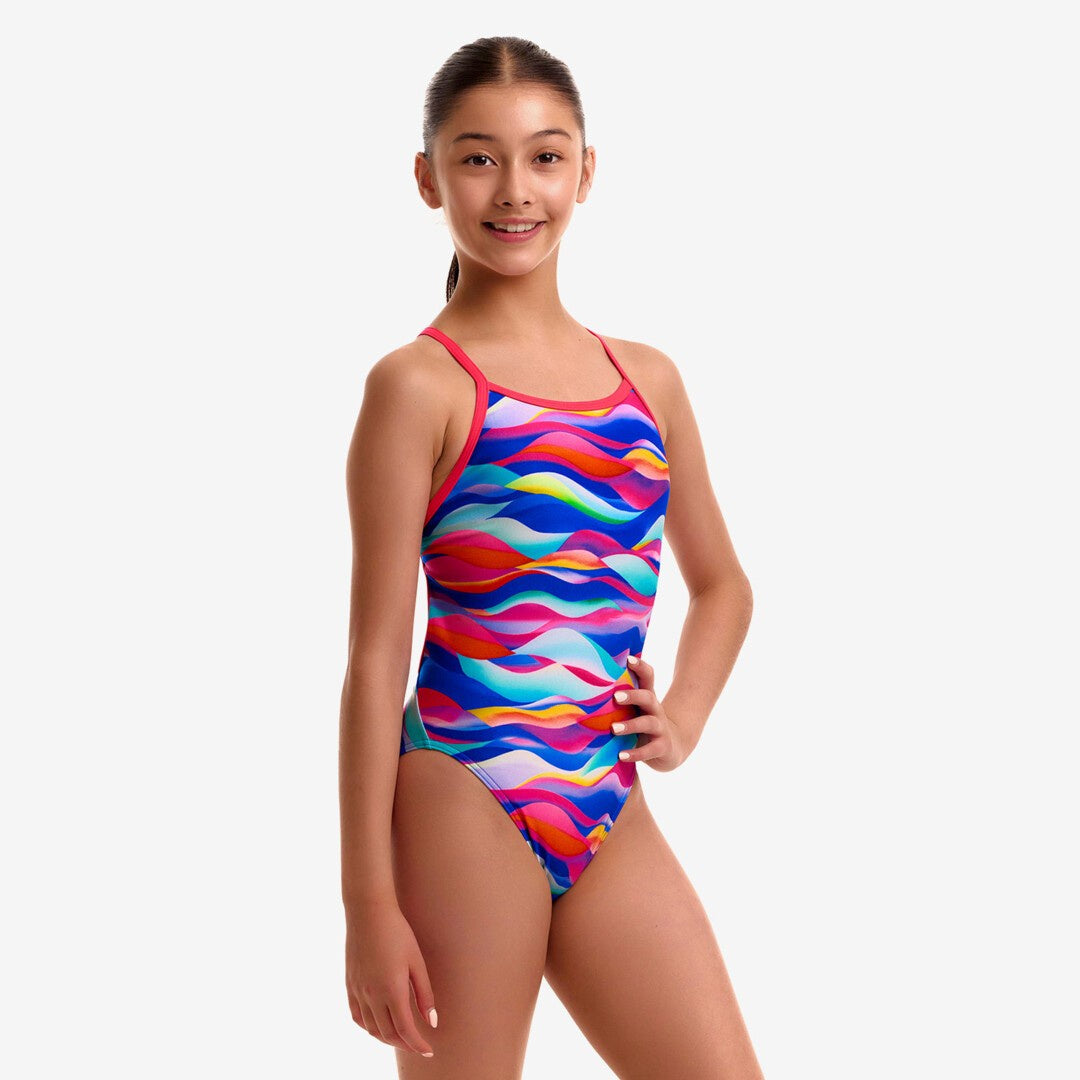 Funkita Girls Single Strap One Piece - Royal Wave