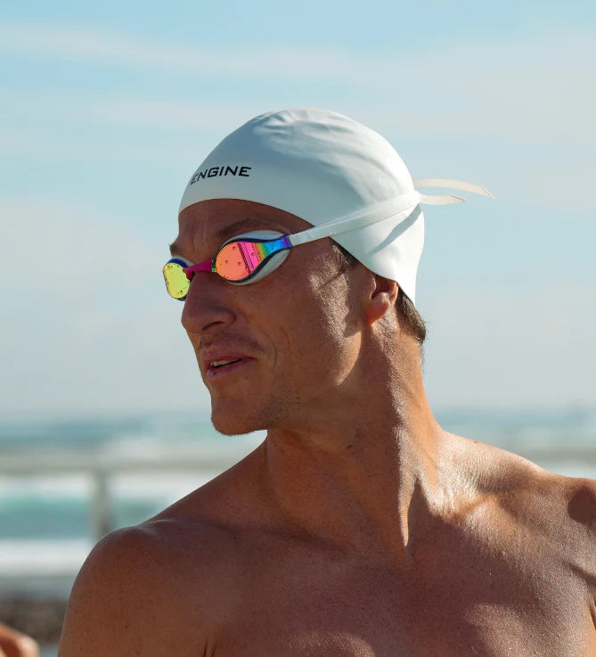 Engine Racing Dome Swim Cap - White