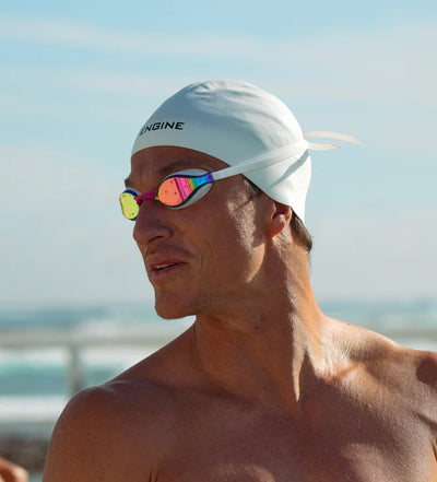 Engine Racing Dome Swim Cap - White
