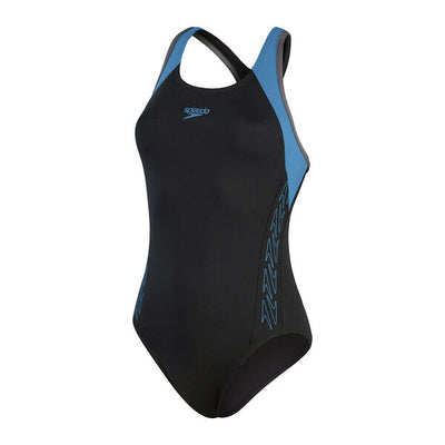 Speedo Womens HyperBoom Flyback One Piece-Black Blue Grey