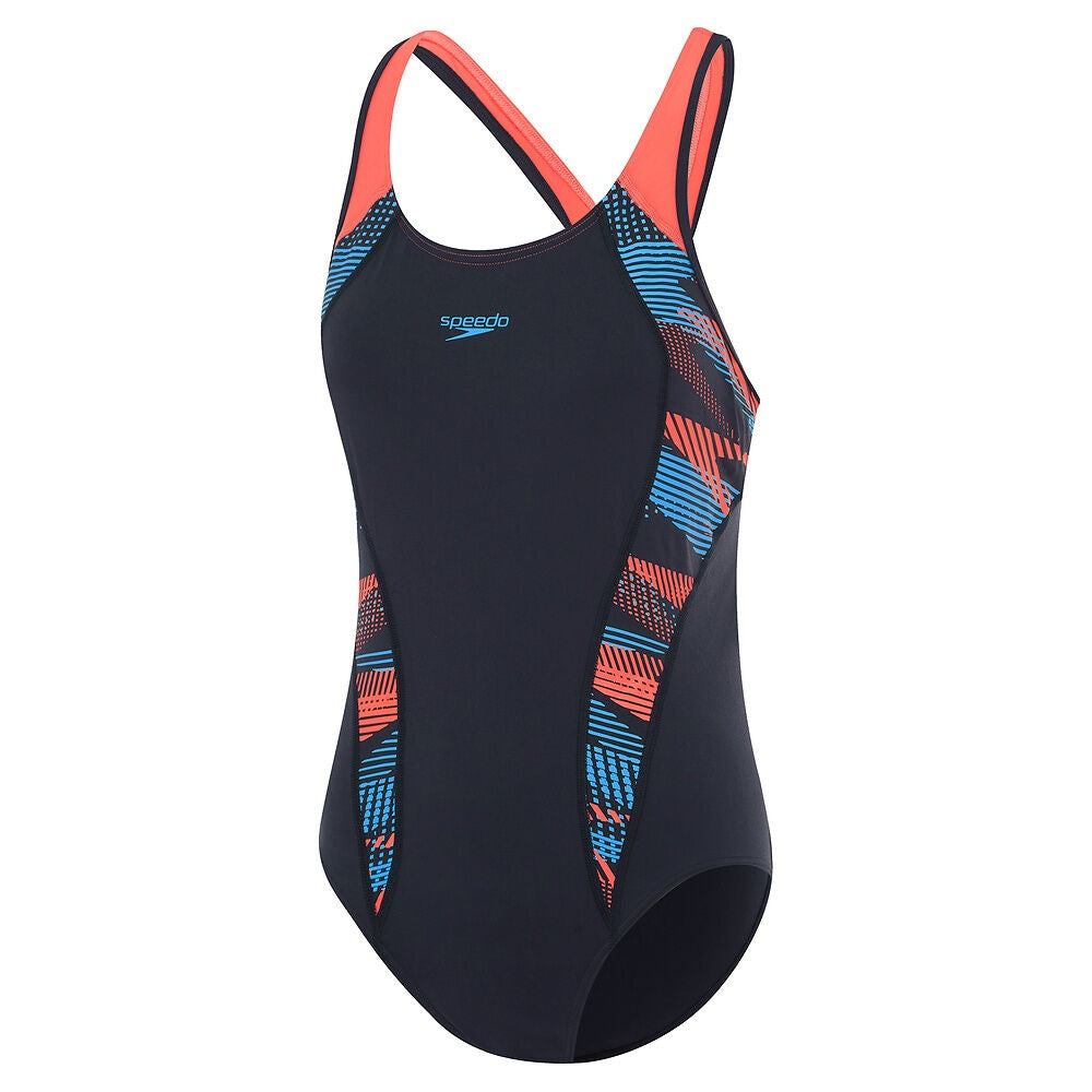 Speedo Womens Placement Laneback - Navy/Coral