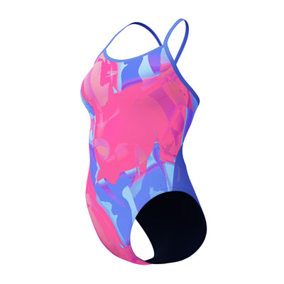 Speedo Womens Placement Digital Turnback One Piece -  Multi pink/purple