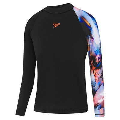 Speedo Boys Digital Long Sleeve Rash Top - Black/Multicolour