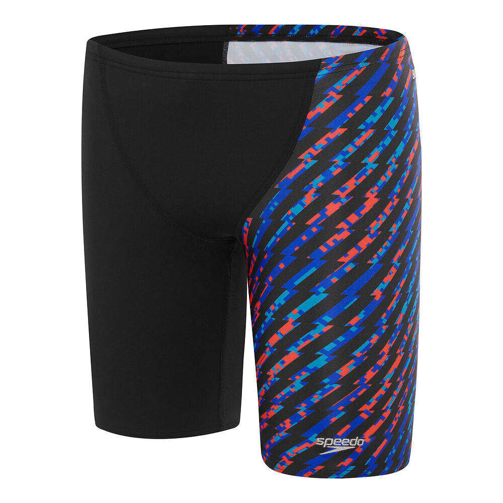 Speedo Junior Boys Allover V-Cut Jammer-Black/Cobalt/Red