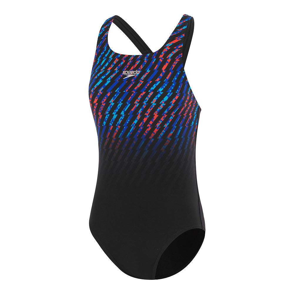 Speedo Womens Printed Medalist One Piece - Black Blue Red