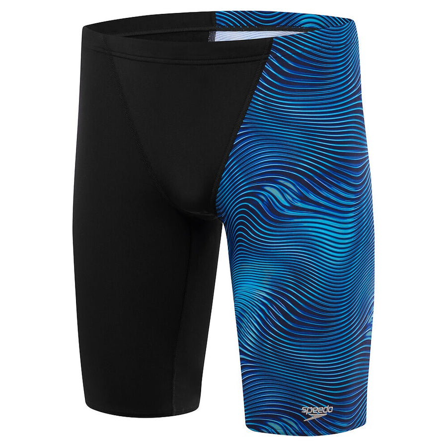 Speedo Mens Placement V Cut Jammer - Black Blue