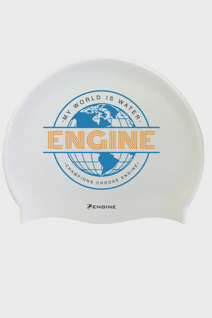 Engine Silicone Swim Cap - Global White