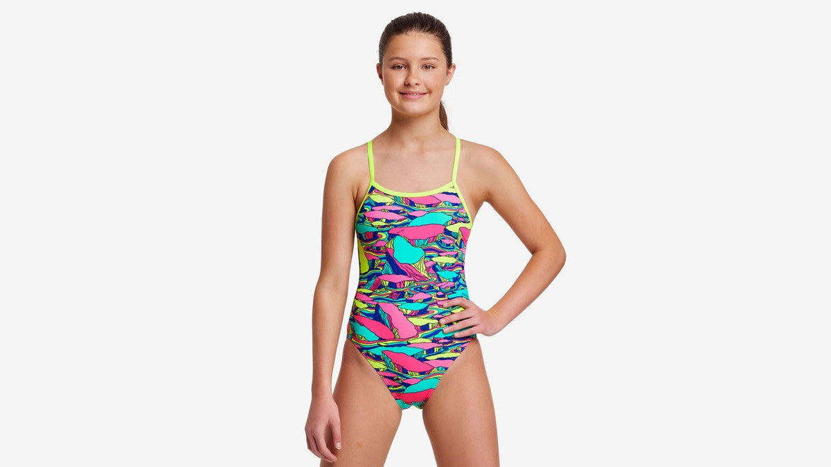 Funkita Girls Single Strap One Piece-Bright Bergs