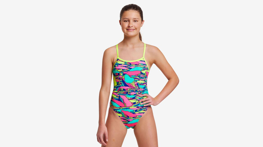 Funkita Girls Single Strap One Piece-Bright Bergs