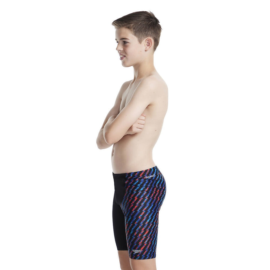 Speedo Junior Boys Allover V-Cut Jammer-Black/Cobalt/Red